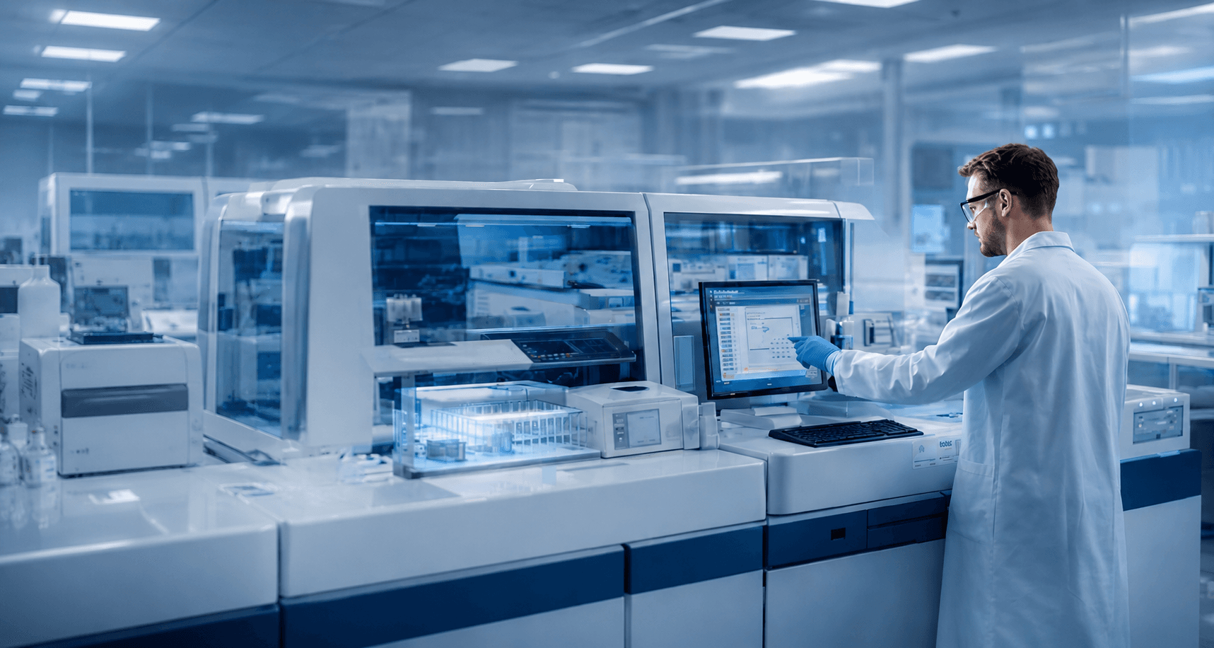 Laboratorio clínico moderno con equipo automatizado
